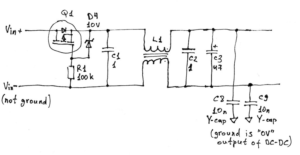 input filtering and reverse polarity protection schematic